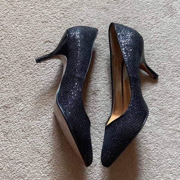 David Dixon Black Sparkly Kitten Heel Pumps - Picture 3 of 4